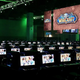Rows and rows of gaming laptops sit unattended at a BlizzCon World of Warcraft event.